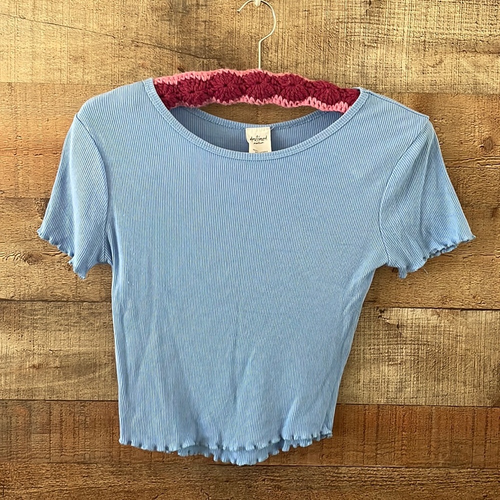 Destined Blue Ruffle Crop Tee